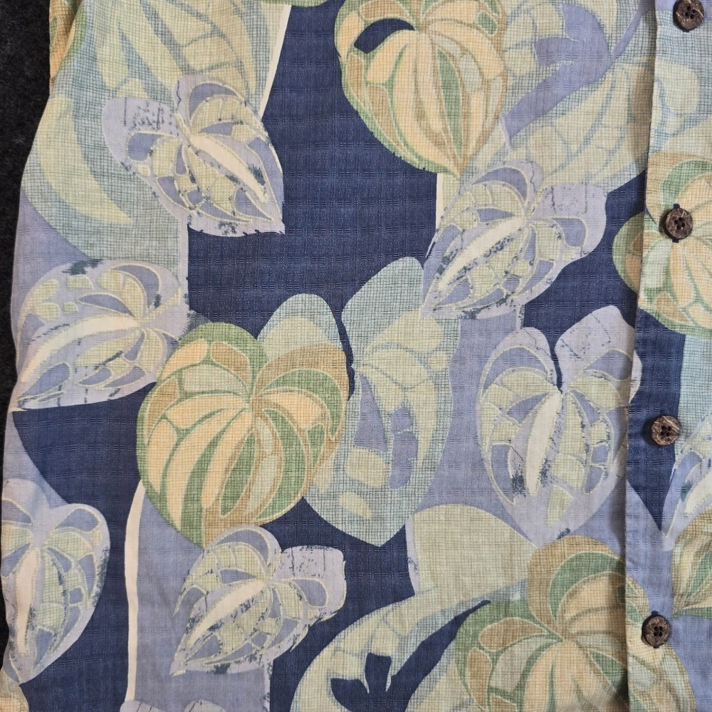 Tommy Bahama Men's Blue Yellow Floral Silk Camp Hawaiian Shirt Oversized Size L - Picture 5 of 9